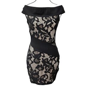 NBD Revolve Black Lace Off Shoulder Bodycon Mini Dress Womens Small Cocktail